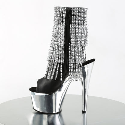 Pleaser Botas de tobillo para mujer ADORE-1024RSF BLK Faux Cuero-SLV / SLV Chrome