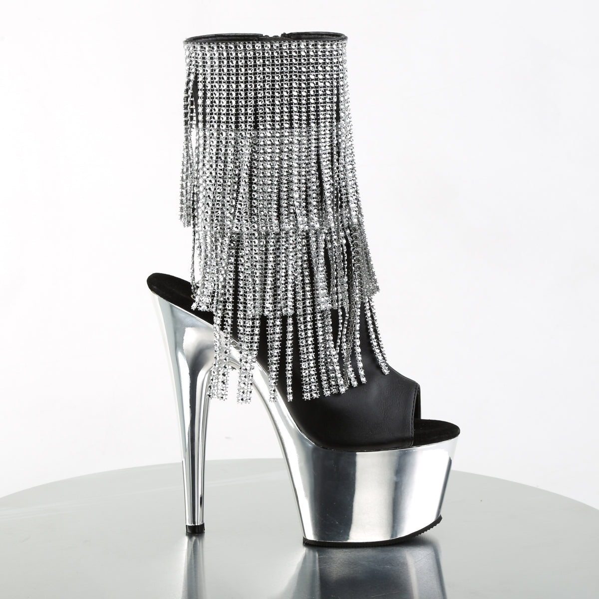 Pleaser Botas de tobillo para mujer ADORE-1024RSF BLK Faux Cuero-SLV / SLV Chrome