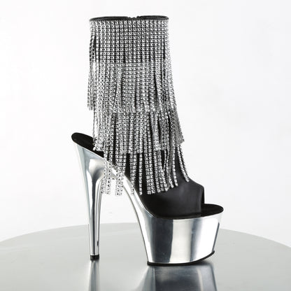 Pleaser Botas de tobillo para mujer ADORE-1024RSF BLK Faux Cuero-SLV / SLV Chrome