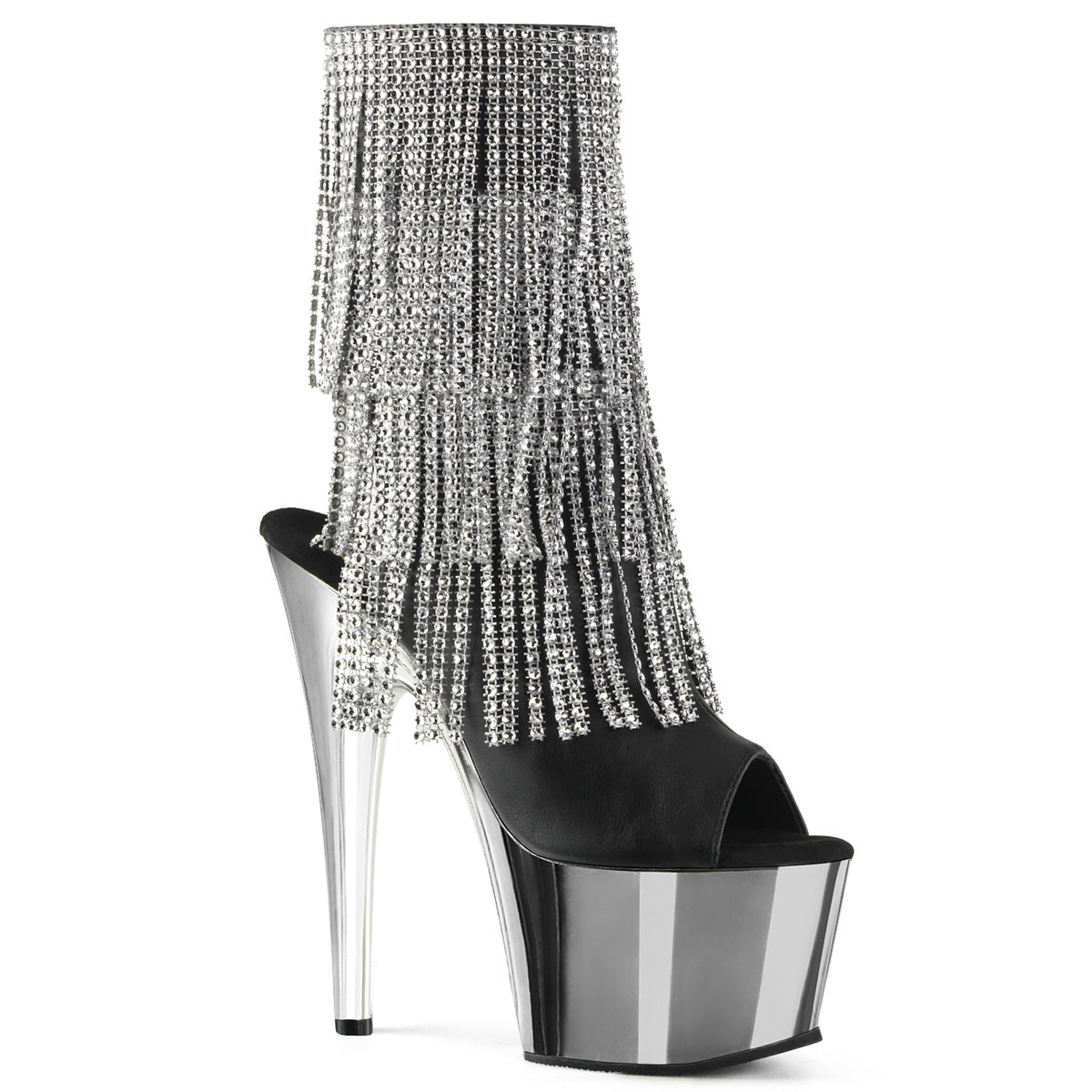 Pleaser Botas de tobillo para mujer ADORE-1024RSF BLK Faux Cuero-SLV / SLV Chrome