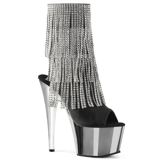 Pleaser Botas de tobillo para mujer ADORE-1024RSF BLK Faux Cuero-SLV / SLV Chrome