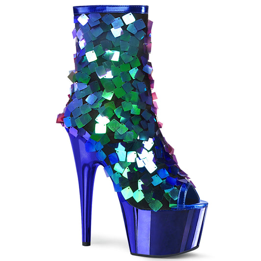Pleaser Botas de tobillo para mujer ADORE-1031ssq Iri.Green Sequins-r.Blue MetPU / R.BlueChrome
