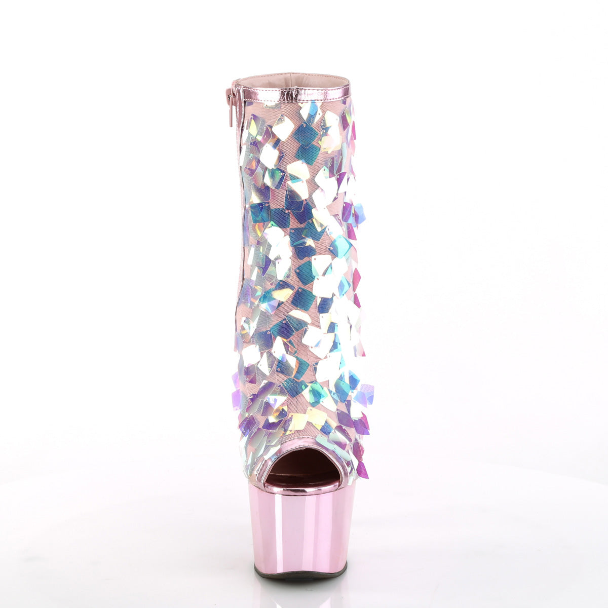 Pleaser Womens Ankle Boots ADORE-1031SSQ Iri.Opal Sequin-B.Pink Met Pu/B.Pink Chrome
