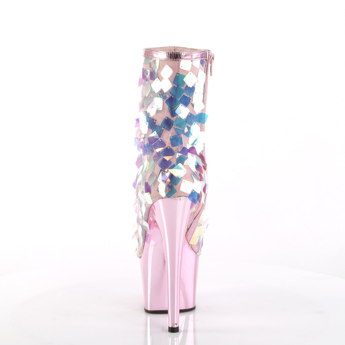Pleaser Womens Ankle Boots ADORE-1031SSQ Iri.Opal Sequin-B.Pink Met Pu/B.Pink Chrome