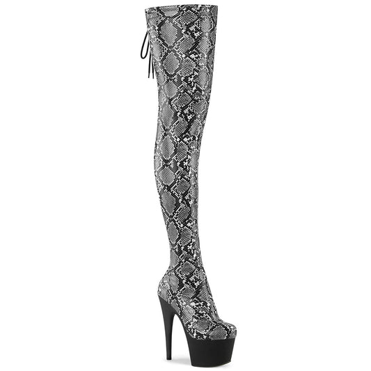 Pleaser Women's Platform Shoes ADORE-3008SP-BT Grey-Blk Snake Print/Blk Matte