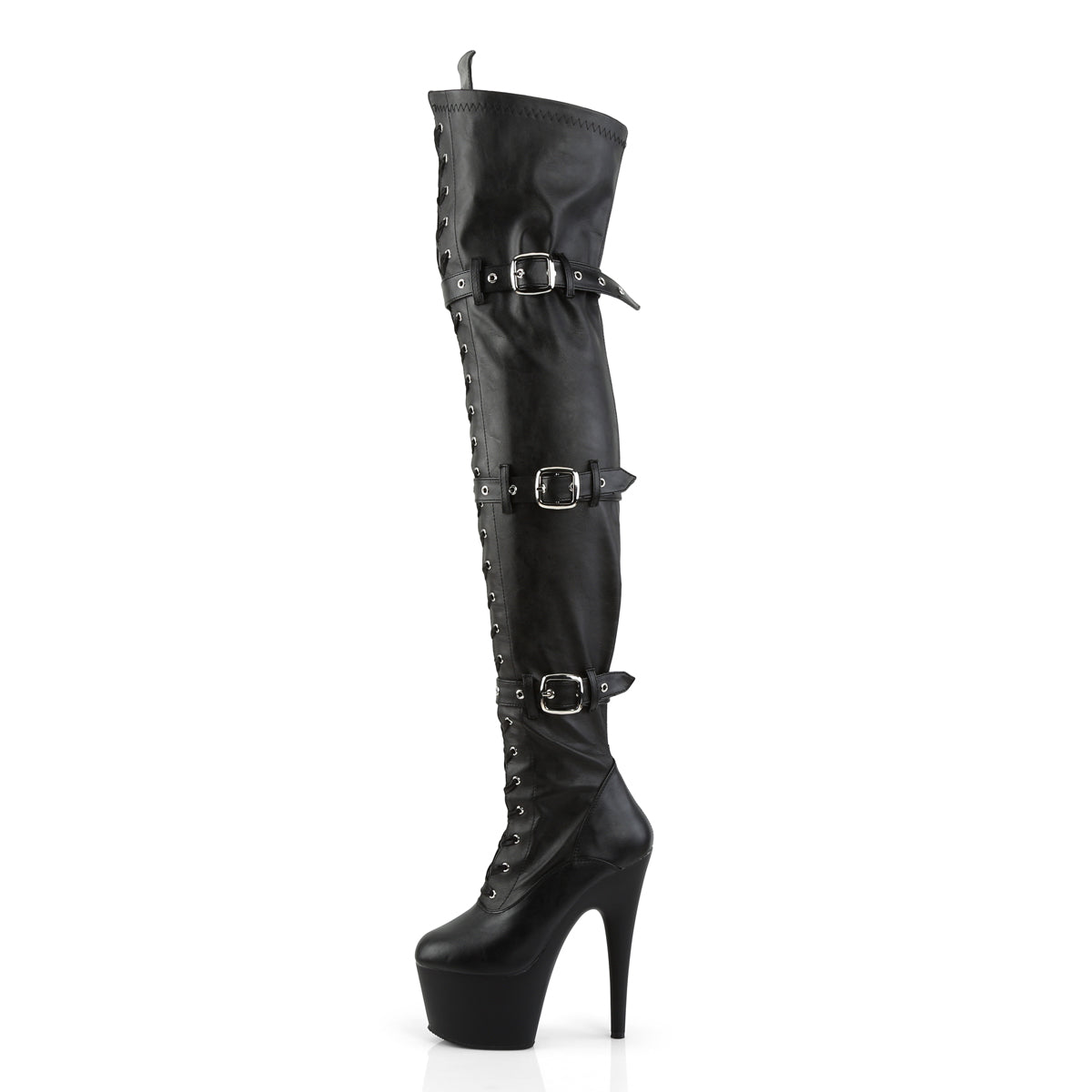 Pleaser Womens Boots ADORE-3028 Blk Str Faux Leather/Blk Matte