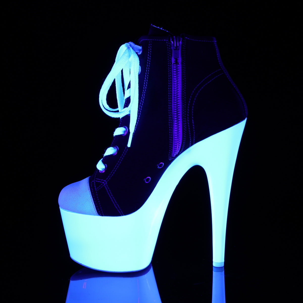 Pleaser Botas de tobillo para mujer ADORE-700sk-02 lienzo blk / white neon