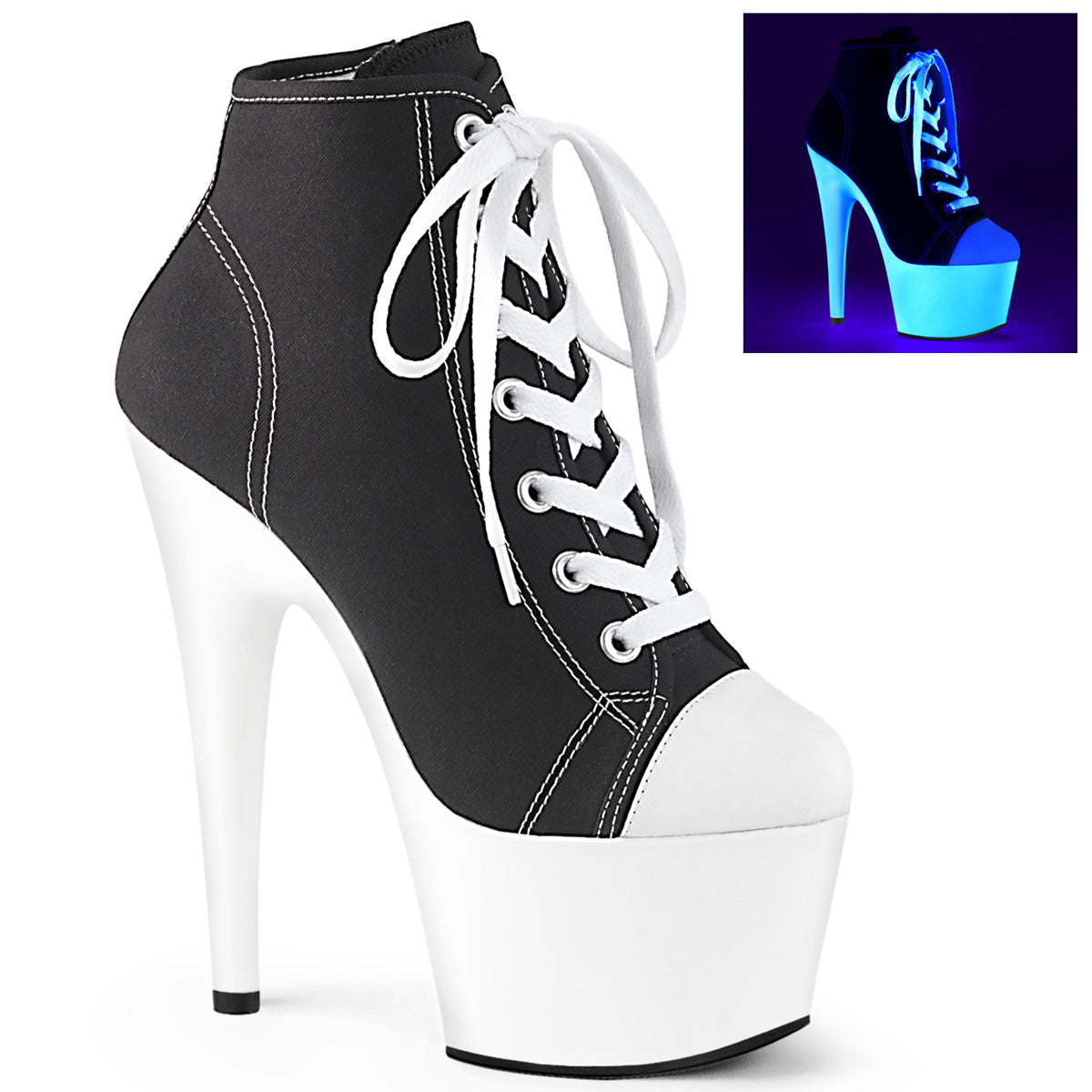Pleaser Womens Ankle Boots ADORE-700SK-02 Blk Canvas/Neon White