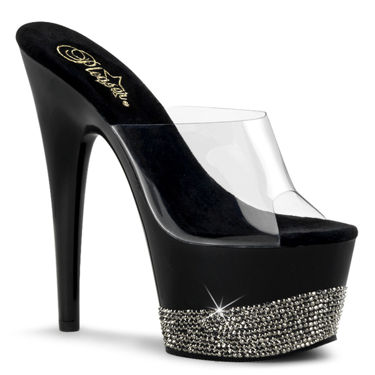 Pleaser Womens Sandals ADORE-701-3 Clr/Blk-Pewter RS