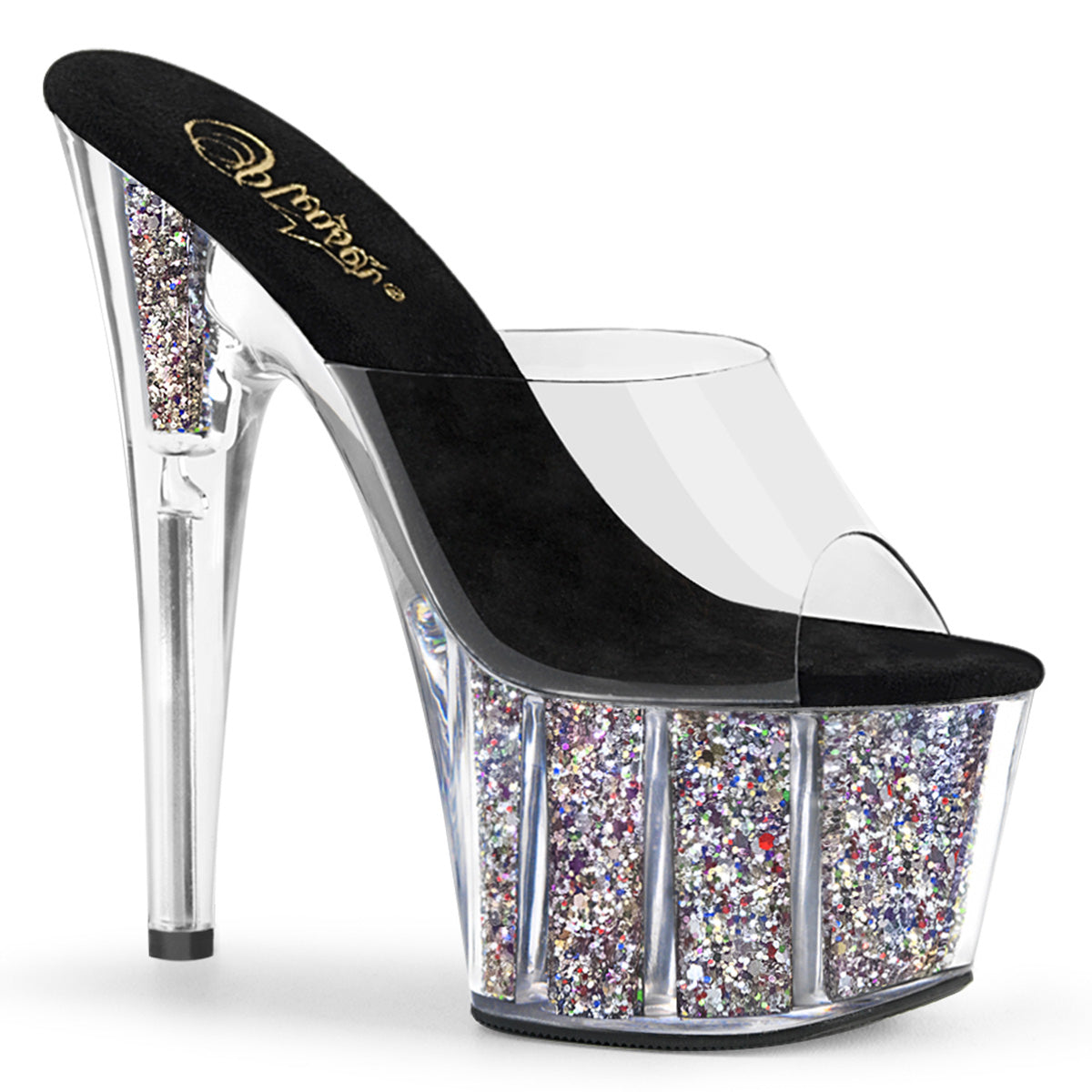 Pleaser Womens Sandals ADORE-701CG Clr/Slv Confetti Glitter