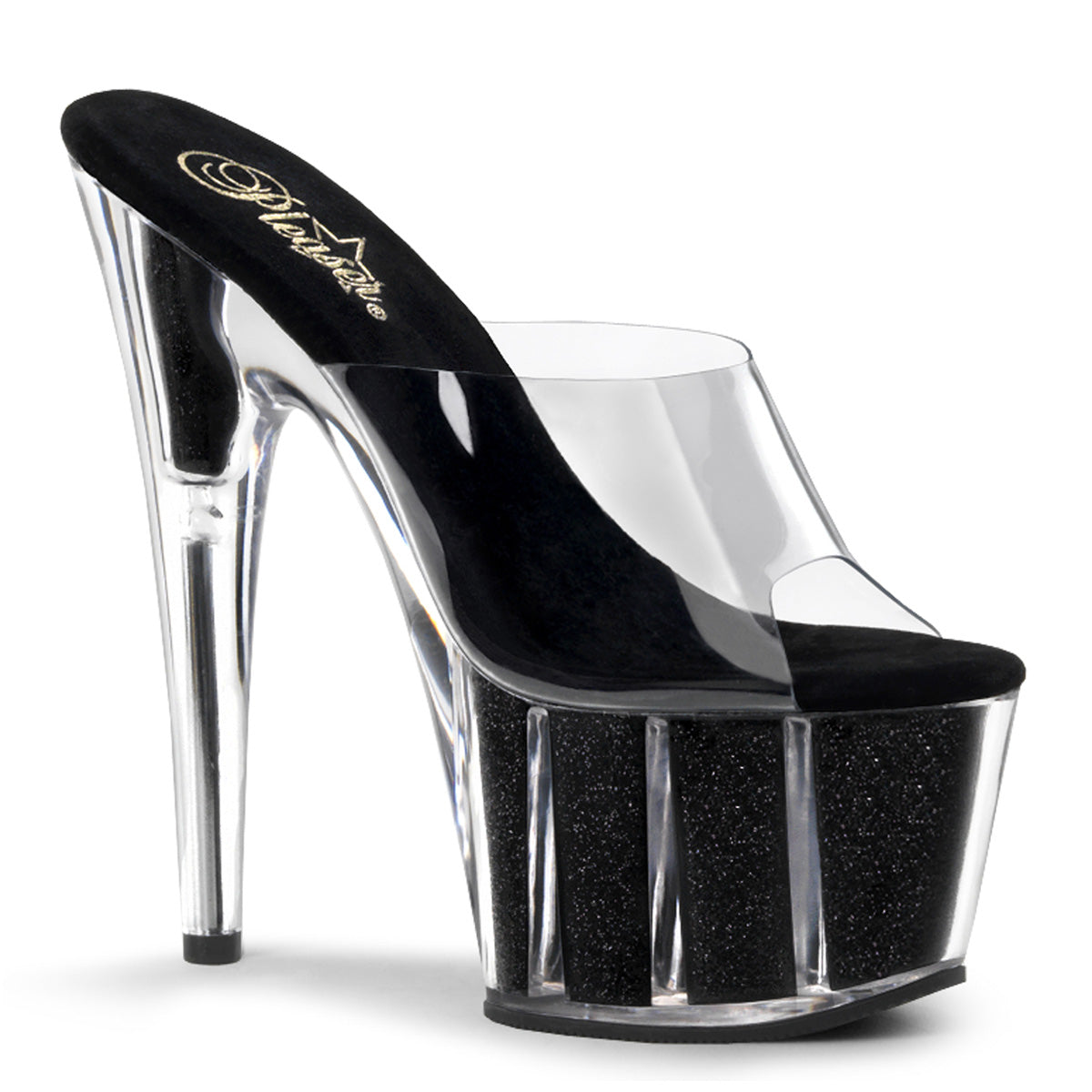 Pleaser Sandalias para mujer ADORE-701g clr / blk gltr