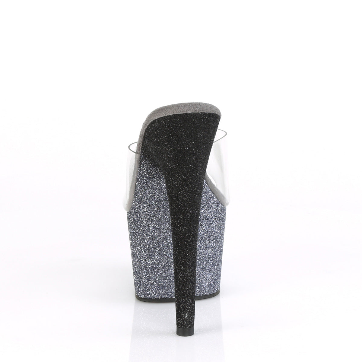 Pleaser Womens Sandals ADORE-701OMBRE Clr/Slv-Blk Ombre Mini Glitter
