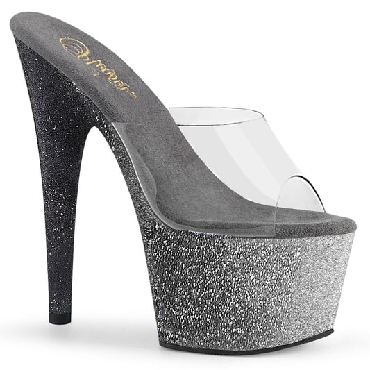 Pleaser Sandalias para mujer ADORE-701MBRE CLR / SLV-BLK OMBRE MINI Brillo