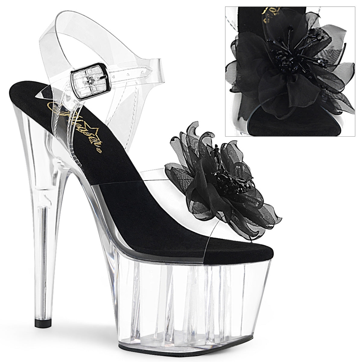 Pleaser Womens Sandals ADORE-708BFL Clr-Blk/Clr