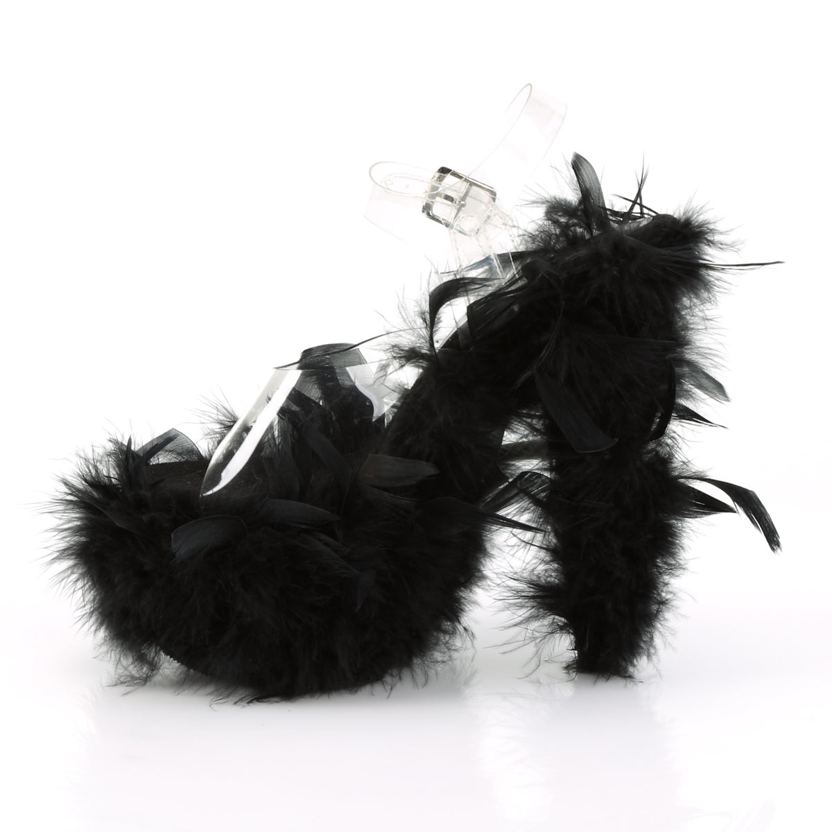 Pleaser Womens Sandals ADORE-708F Clr/Blk Marabou Feather