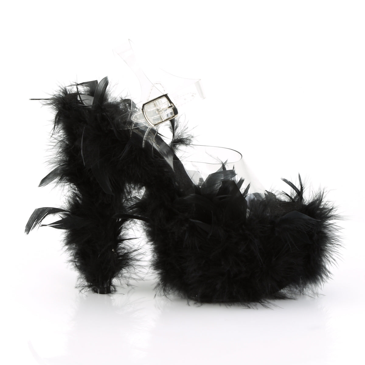 Pleaser Womens Sandals ADORE-708F Clr/Blk Marabou Feather