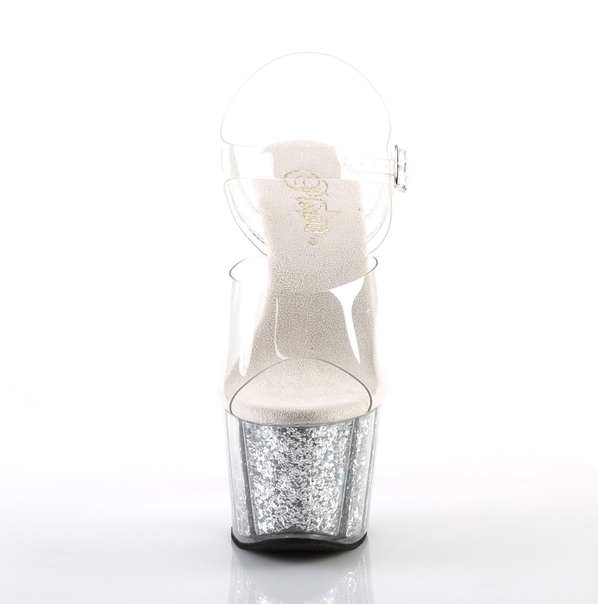Pleaser Sandalias para mujer ADORE-708g CLR / Silver Glitter Inserciones