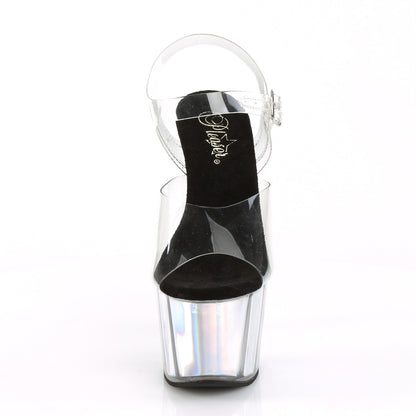 Pleaser Sandalias para mujer ADORE-708HGI CLR / SLV Holograma Inserciones