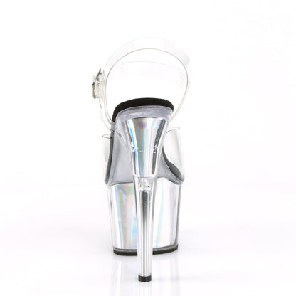 Pleaser Sandalias para mujer ADORE-708HGI CLR / SLV Holograma Inserciones