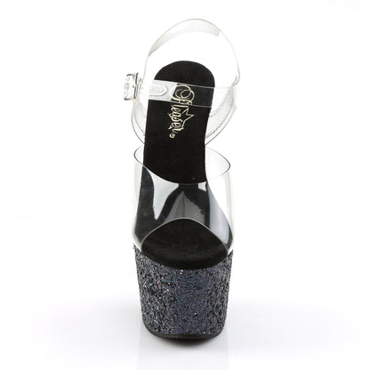 Pleaser Womens Sandals ADORE-708LG Clr/Blk Multi Glitter