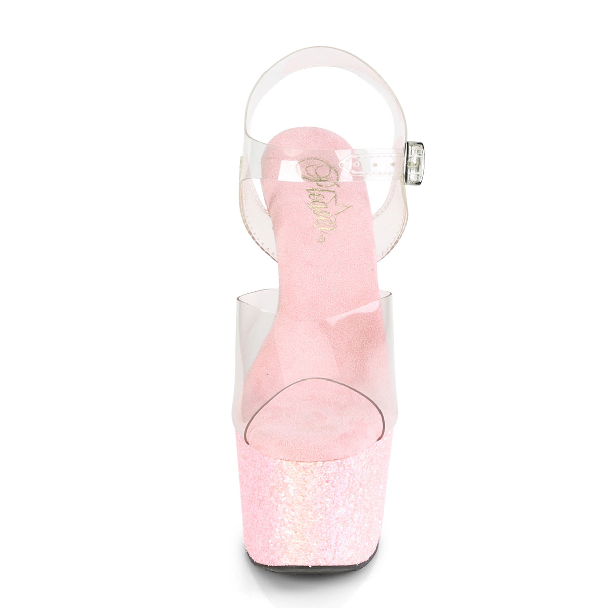 Pleaser Womens Sandals ADORE-708LG Clr/B. Pink Glitter