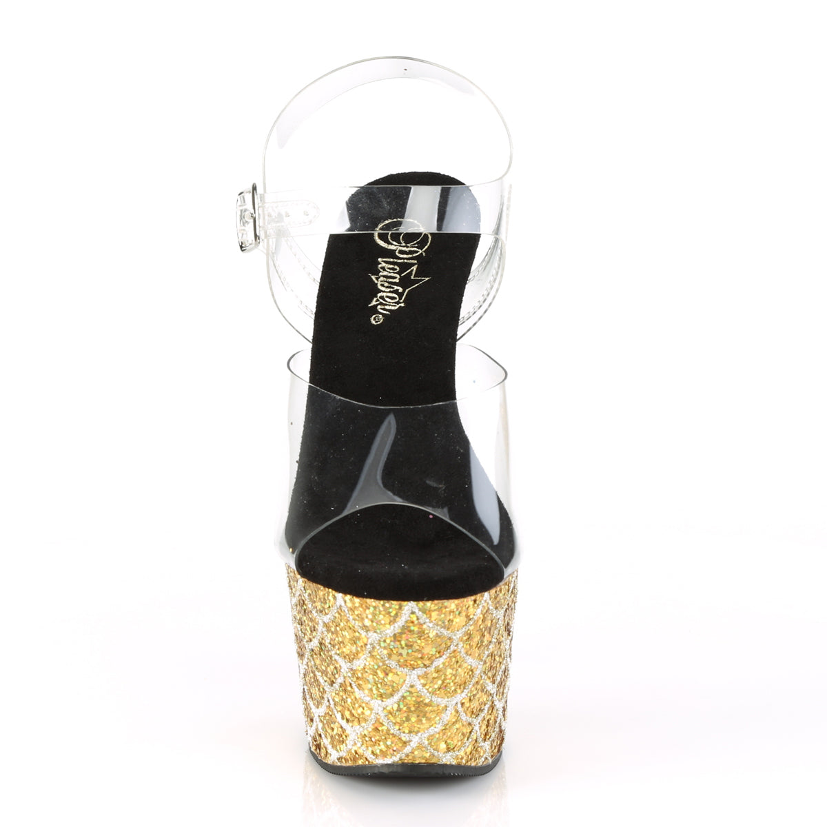 Pleaser Sandalias para mujer ADORE-708mslg clr / oro múltiples brillo
