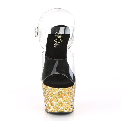 Pleaser Sandalias para mujer ADORE-708mslg clr / oro múltiples brillo