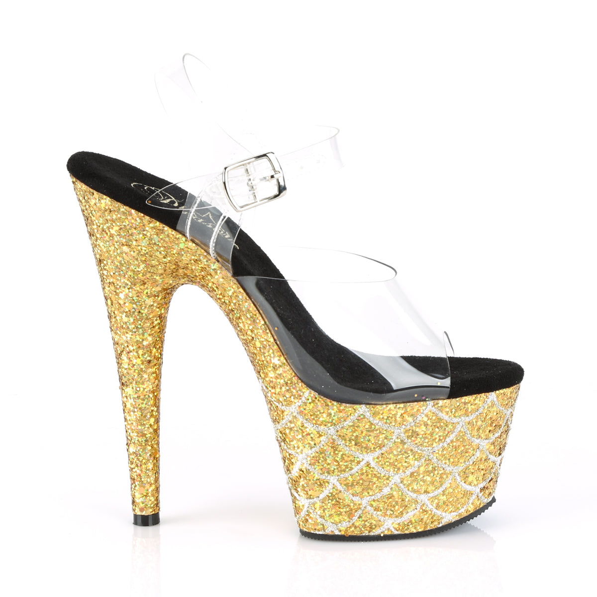 Pleaser Sandalias para mujer ADORE-708mslg clr / oro múltiples brillo