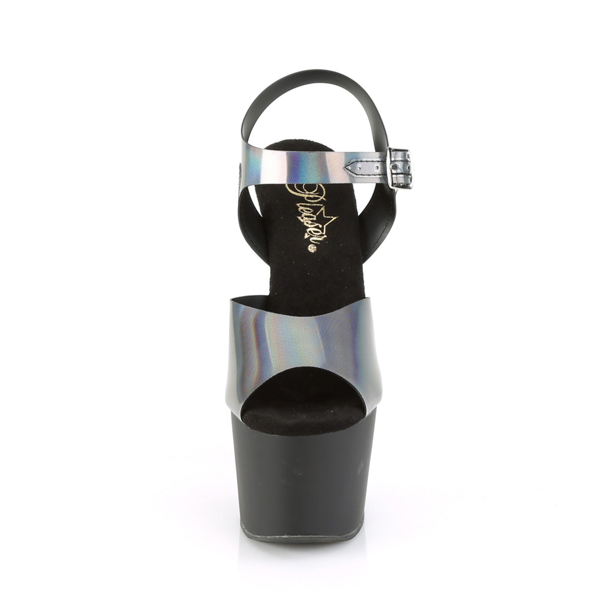 Pleaser Womens Sandals ADORE-708N-DT Pewter Hologram TPU/Blk Matte