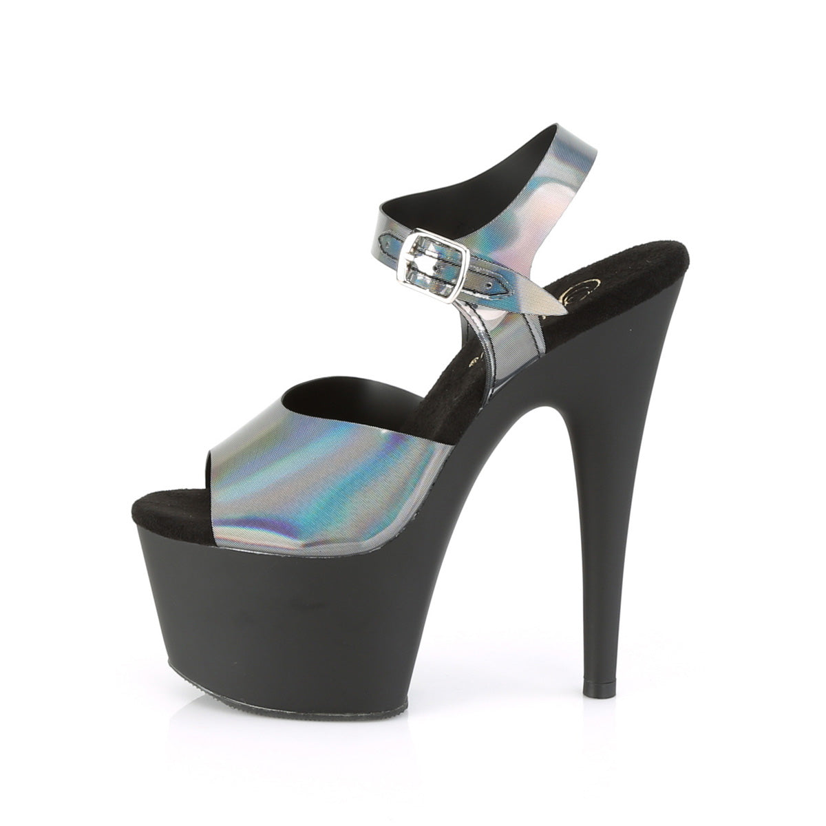 Pleaser Womens Sandals ADORE-708N-DT Pewter Hologram TPU/Blk Matte