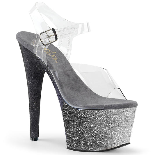 Pleaser Womens Sandals ADORE-708OMBRE Clr/Slv-Blk Ombre