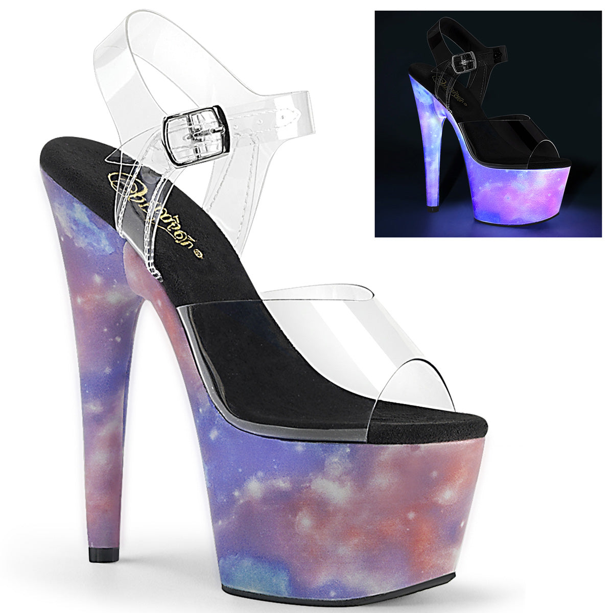 Pleaser Sandalias para mujer ADORE-708REFL CLR / Reflejo azulado-azul