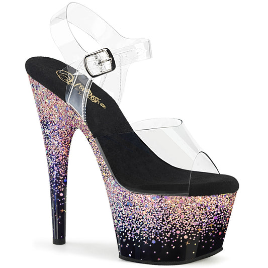 Pleaser   ADORE-708SS CLR/BLK-RUSH PLIHUSH MULTI GLITER