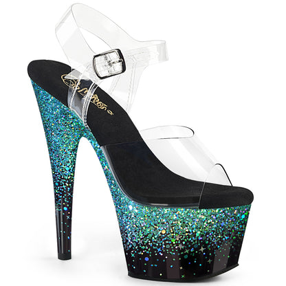 Pleaser   ADORE-708SS CLR/BLK-TURQUOISE MULTI GLITER