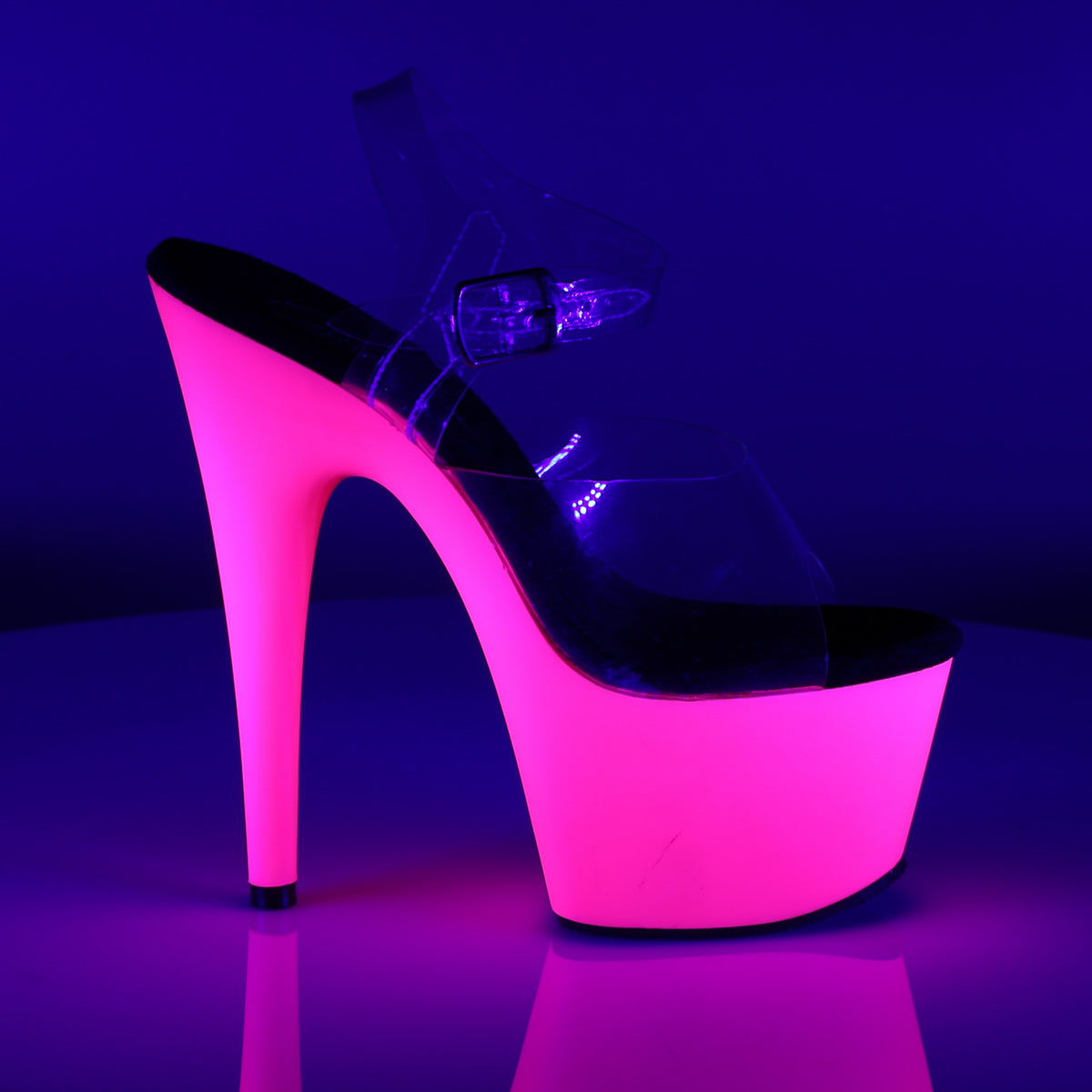 Pleaser Womens Sandals ADORE-708UV Clr/Neon Pink
