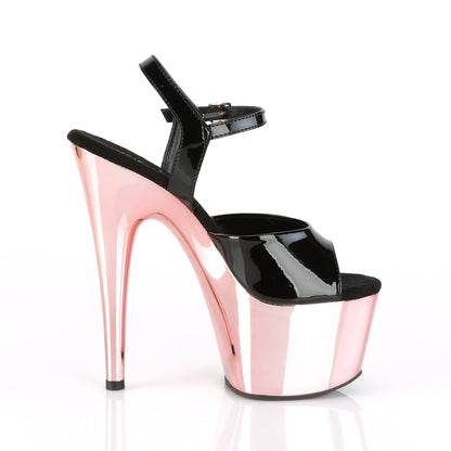 Pleaser Sandalias para mujer ADORE-709 BLK PAT / ROSE GOLD CROME