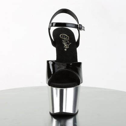 Pleaser Womens Sandals ADORE-709 Blk Pat/Slv Chrome
