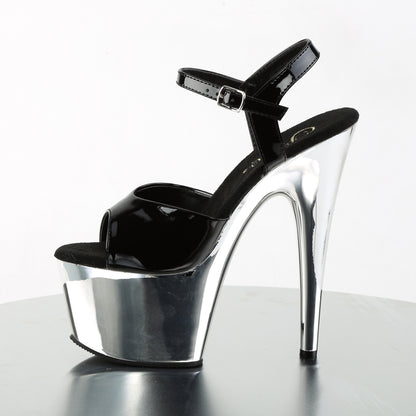Pleaser Womens Sandals ADORE-709 Blk Pat/Slv Chrome