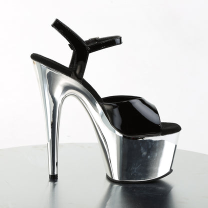 Pleaser Womens Sandals ADORE-709 Blk Pat/Slv Chrome