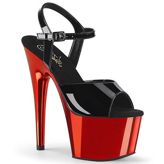 Pleaser Womens Sandals ADORE-709 Blk Pat/Red Chrome
