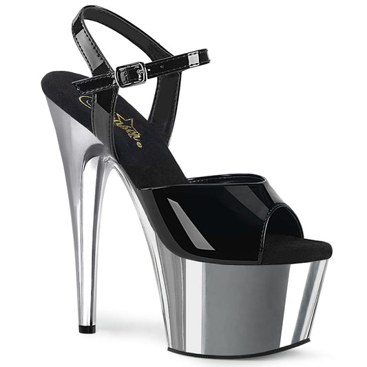 Pleaser Sandalias para mujer ADORE-709 BLK PAT / SLV Chrome