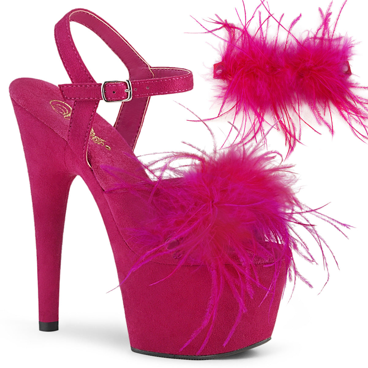 Pleaser Sandalias para mujer ADORE-709f H. Pink F.Suede-Feather / H. Pink F.Suede