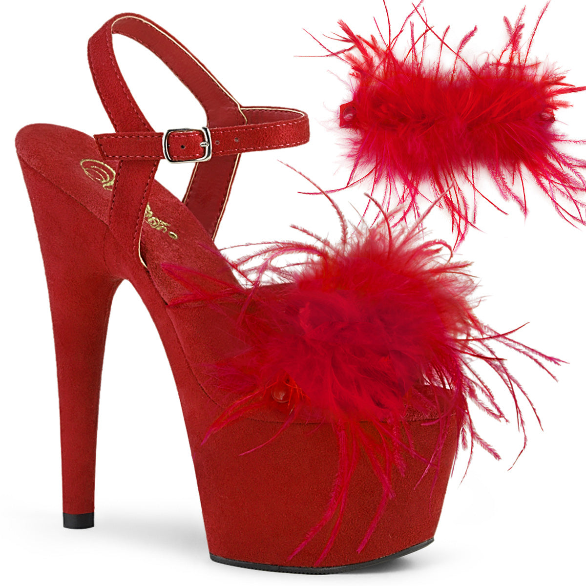 Pleaser Sandalias para mujer ADORE-709F Red Faux Suede-Feather / Red Faux Suede