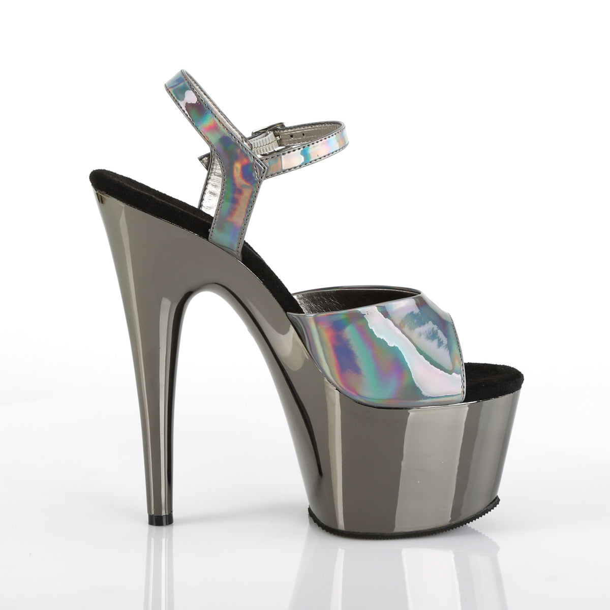 Pleaser Womens Sandals ADORE-709HGCH Pewter Hologram/Pewter Chrome