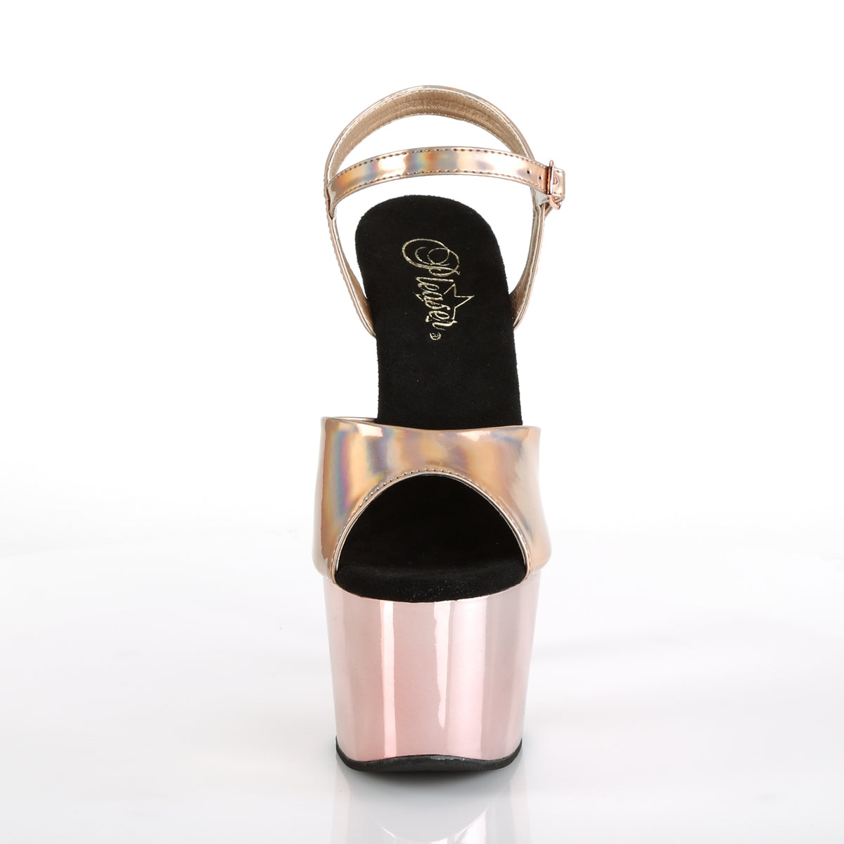 Pleaser Womens Sandals ADORE-709HGCH Rose Gold Hologram/Rose Gold Chrome