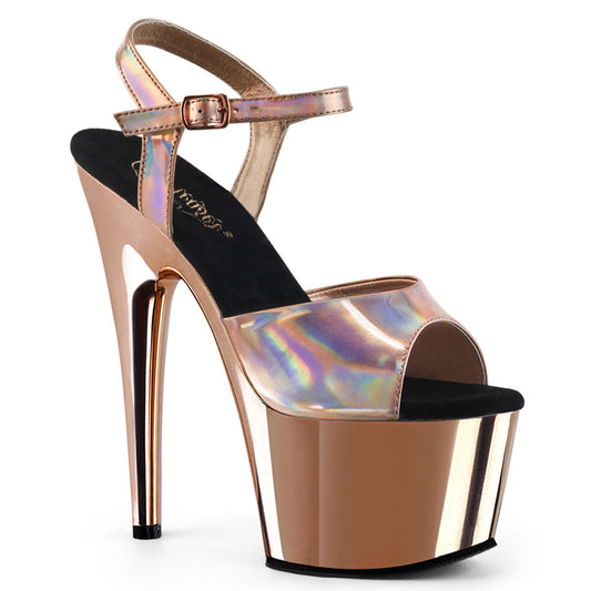 Pleaser Sandalias para mujer ADORE-709HGCH Holograma de oro rosa / Chrome de oro rosa
