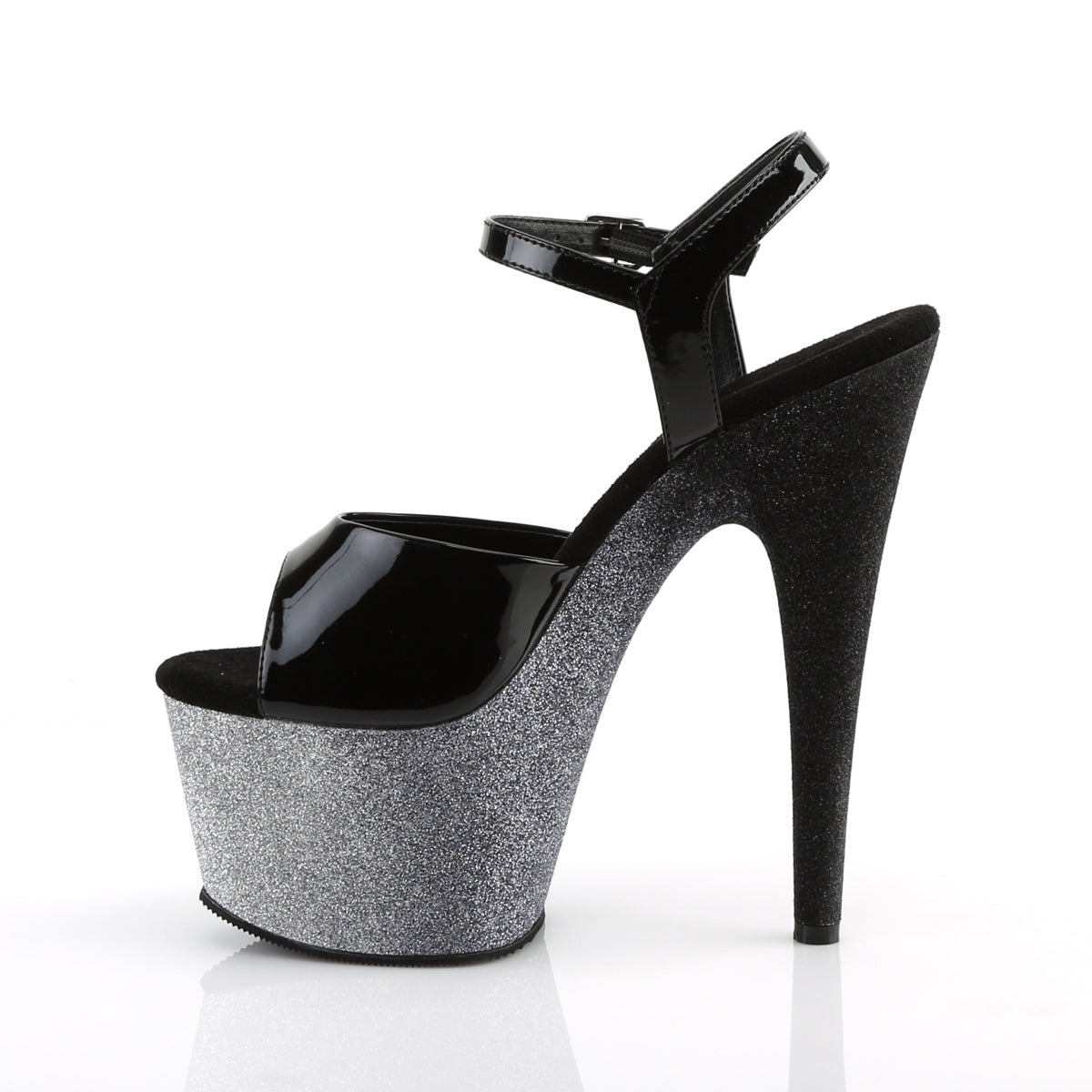 Pleaser Womens Sandals ADORE-709OMBRE Blk Pat/Slv-Blk Ombre
