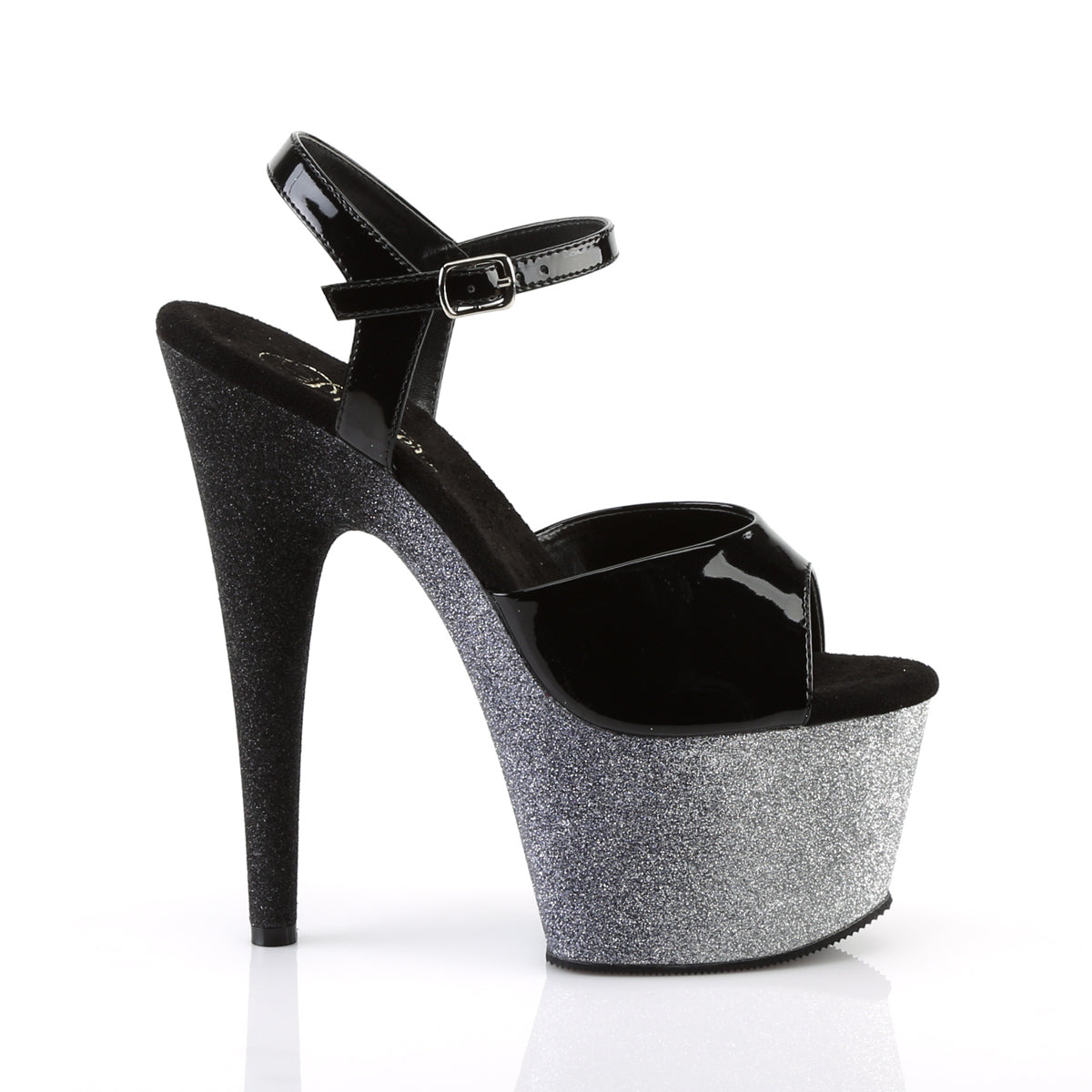 Pleaser Womens Sandals ADORE-709OMBRE Blk Pat/Slv-Blk Ombre