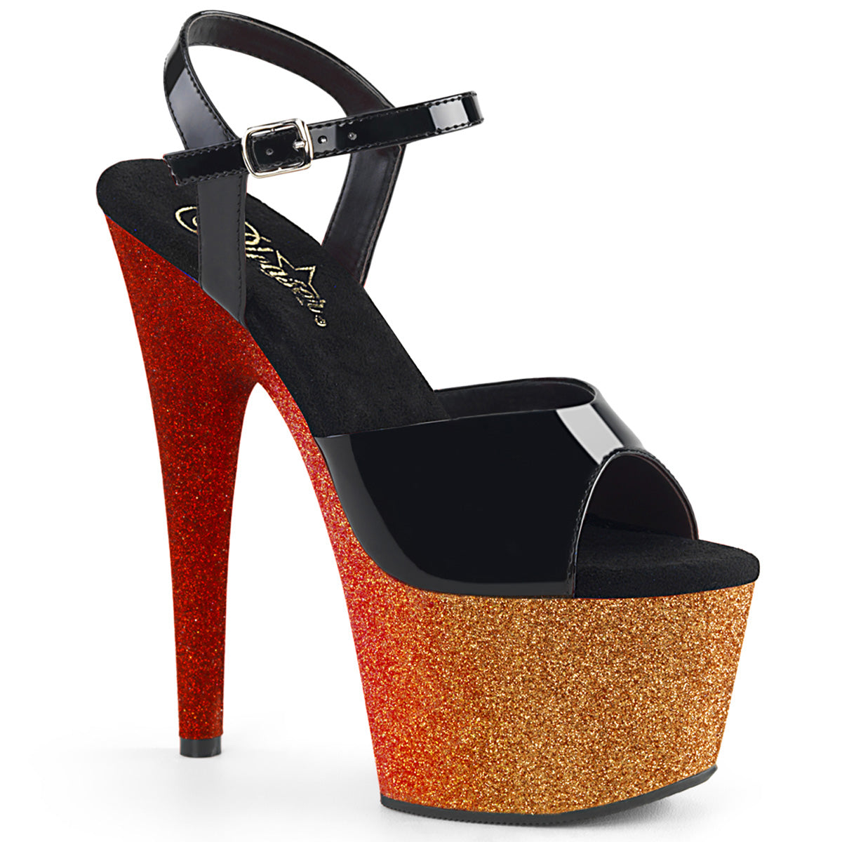 Pleaser Sandalias para mujer ADORE-709ombre Blk / Rose Gold-Red Ombre