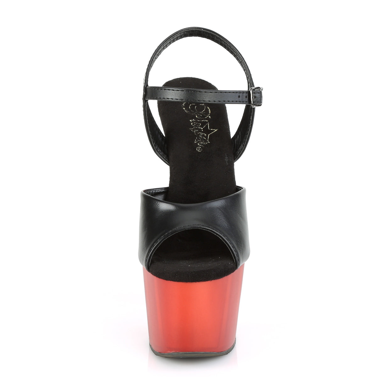 Pleaser Sandalias para mujer ADORE-709t Blk Faux Cuero / Rojo Frosted